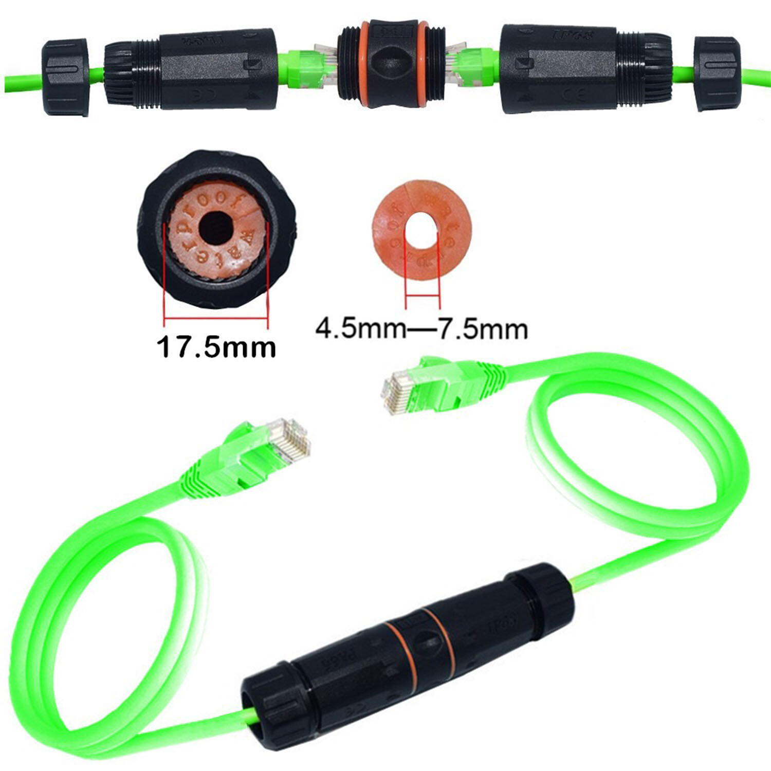 2x IP68 Waterproof RJ45 Female Coupler Ethernet Outdoor LAN Cat6A Cat6 Connector