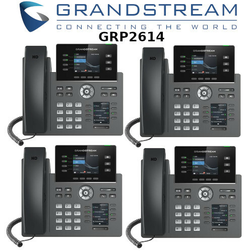 4 Grandstream GRP2614 4-Line 4 SIP Gigabit Office IP Color Phone w/ Power Supply