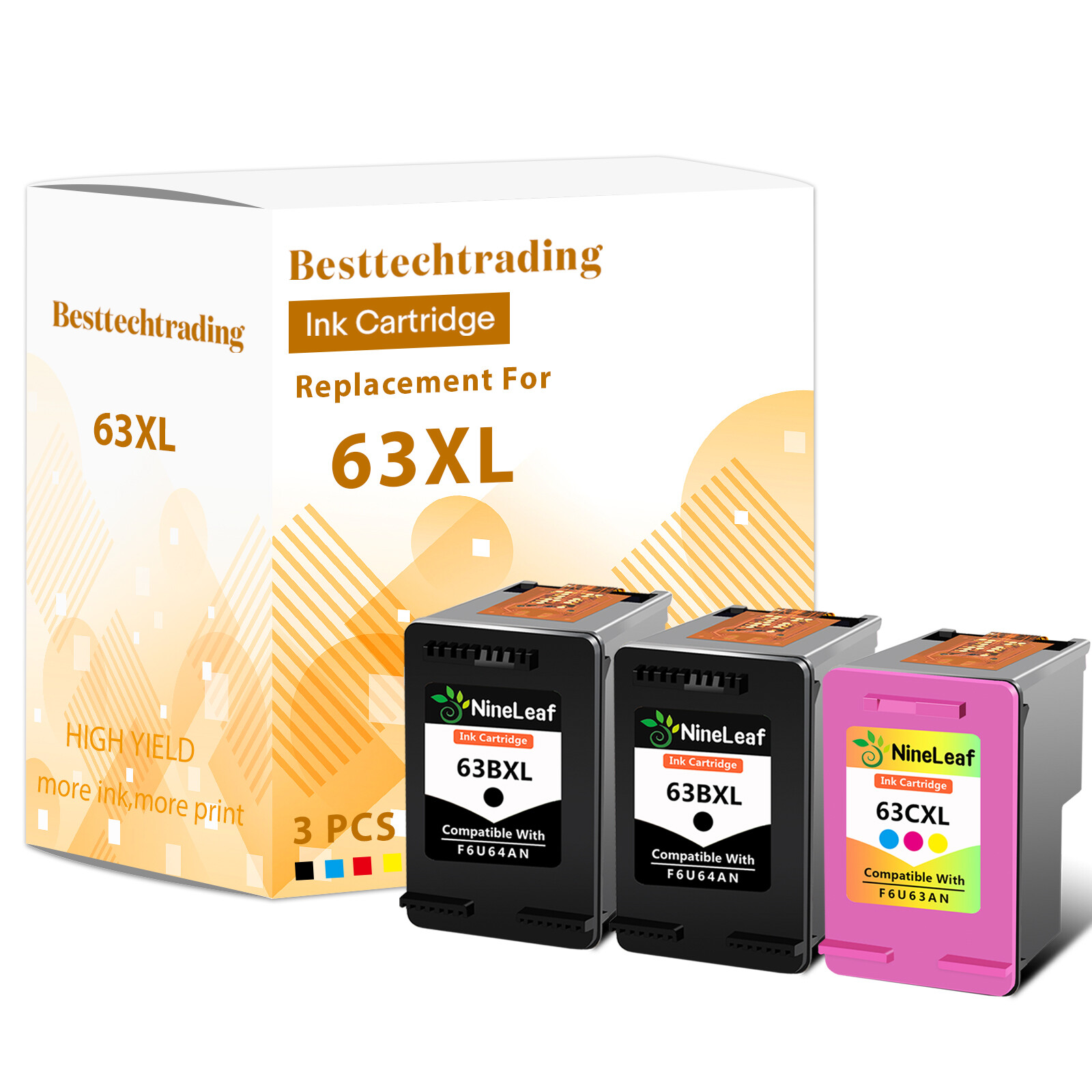 3PK black & color 63XL 63 XL Ink Cartridge for HP OfficeJet 5255 5258 5264 5252 