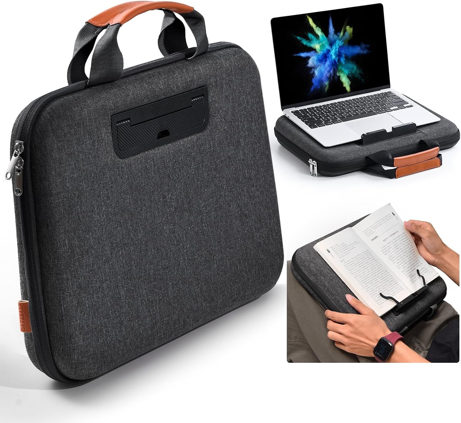 Black Hard Laptop Case 15.6 Inch with Book Clip and Stopper - for HP, Dell, Leno