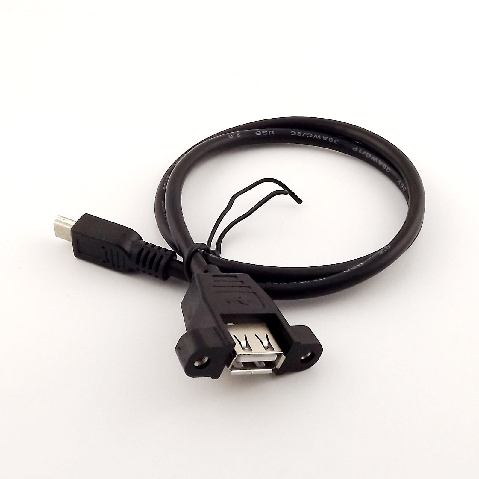 10x Mini USB 5 Pin Male to USB 2.0 A Female Socket Panel Mount Cable 1.5FT Black