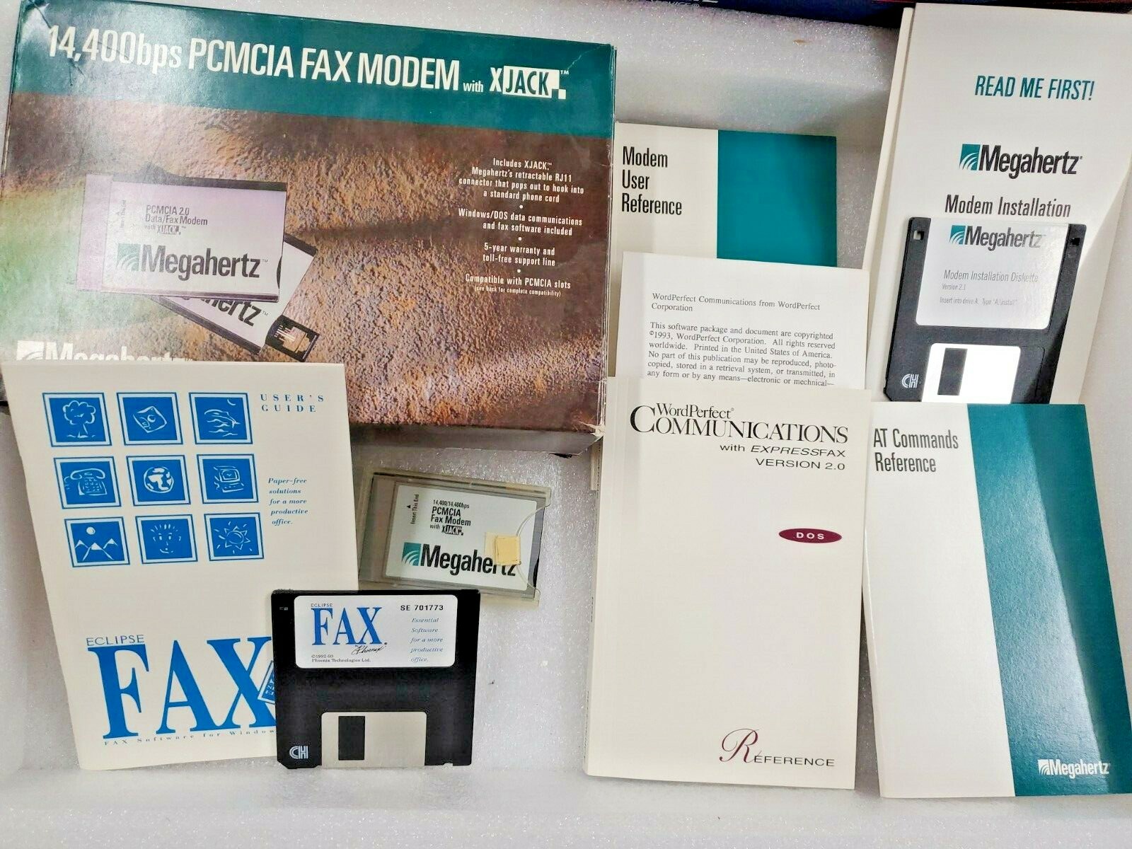 Megahertz 14,400bps PCMCIA Fax Modem with XJack for Palmtop Handheld PC Computer