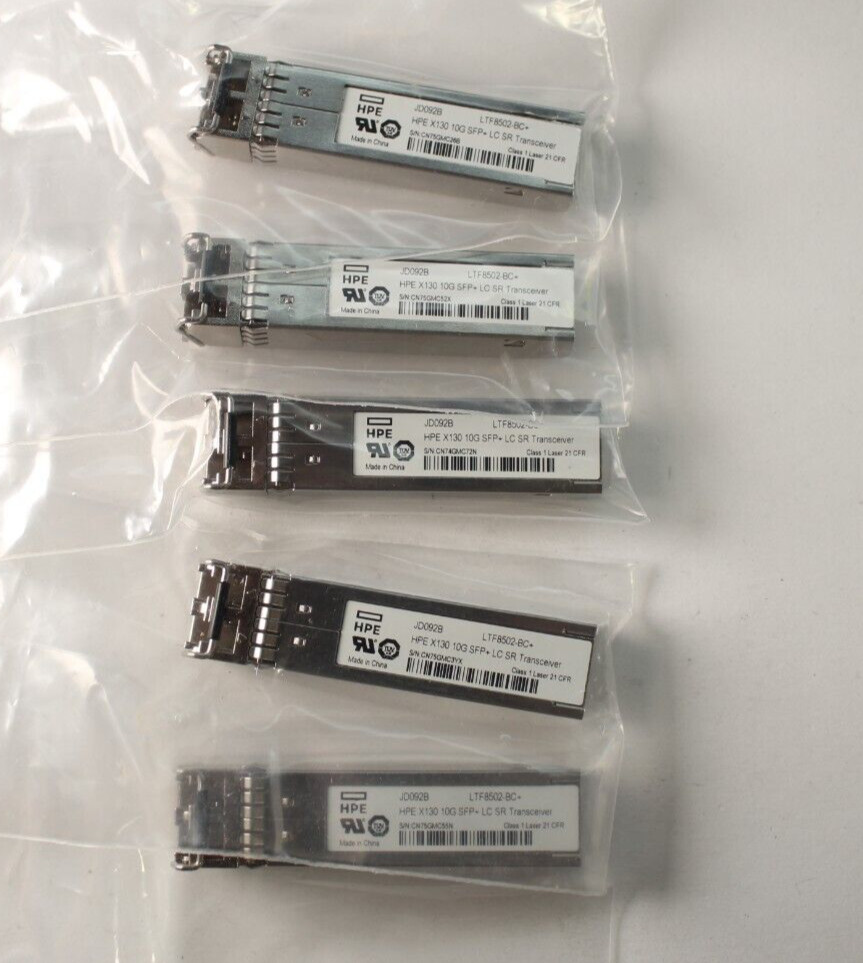 Lot of*FIVE  HP JD092B X130 10G SFP+ LC SR LTF8502-BC+ Optical Trancievers
