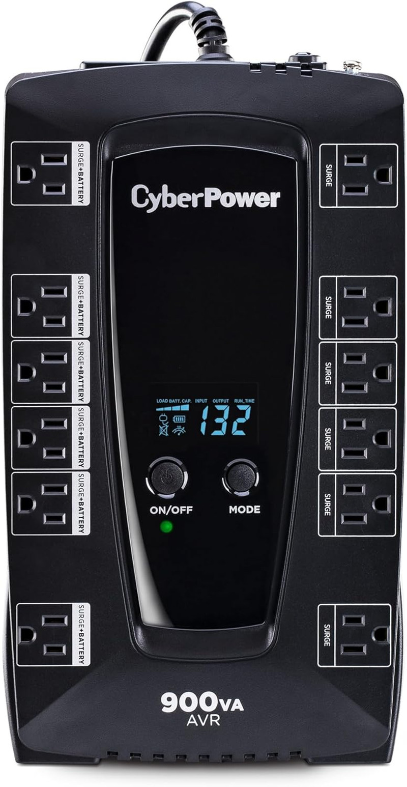 AVRG900LCD Intelligent LCD UPS System, 900VA/480W, 12 Outlets, AVR, Compact