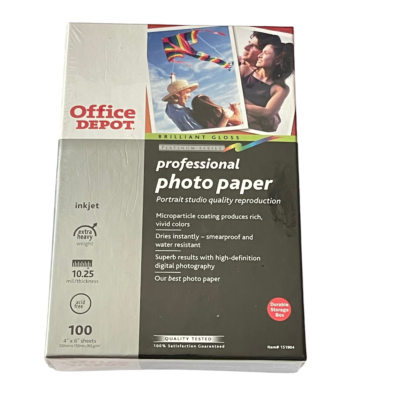 Office Depot Photo Paper 4” x 6” Gloss 100 Sheets Platinum Series 151904 Inkjet