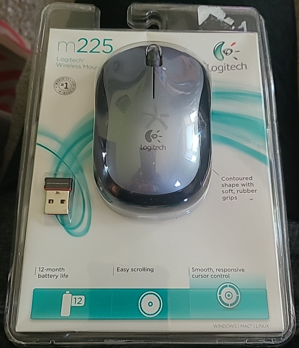 Logitech M225 Wireless Optical Mouse w/Scroll-Wheel Nano Gray Black NEW