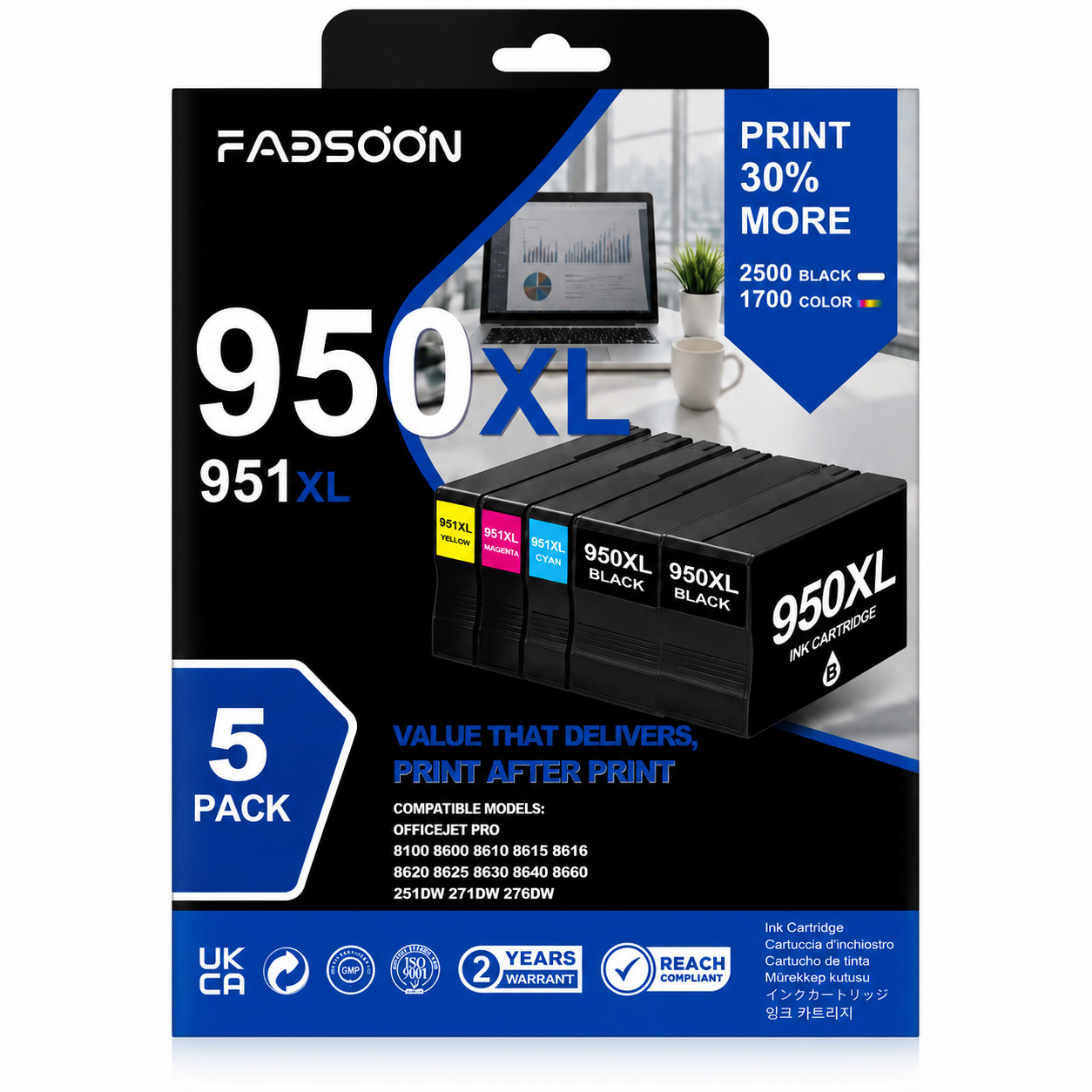 950XL 2BK 951XL 3PK High Yield Ink OfficeJet Pro 8600 8610 8620 8625 8630 8640