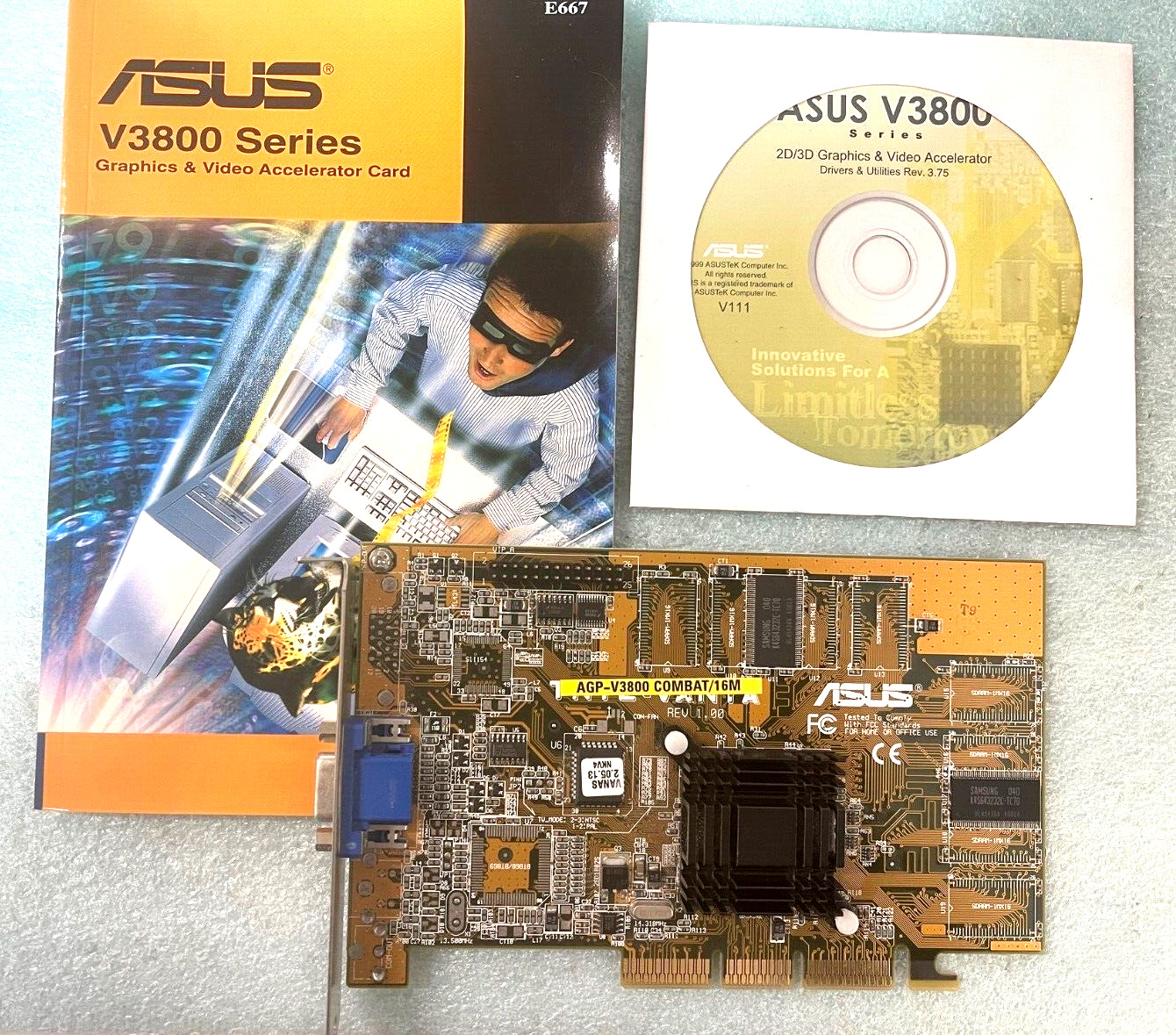 NEW ASUS AGP-V3800 COMBAT 16M NVIDIA Riva TNT2 AGP VIDEO CARD MANUAL CD RM2B302