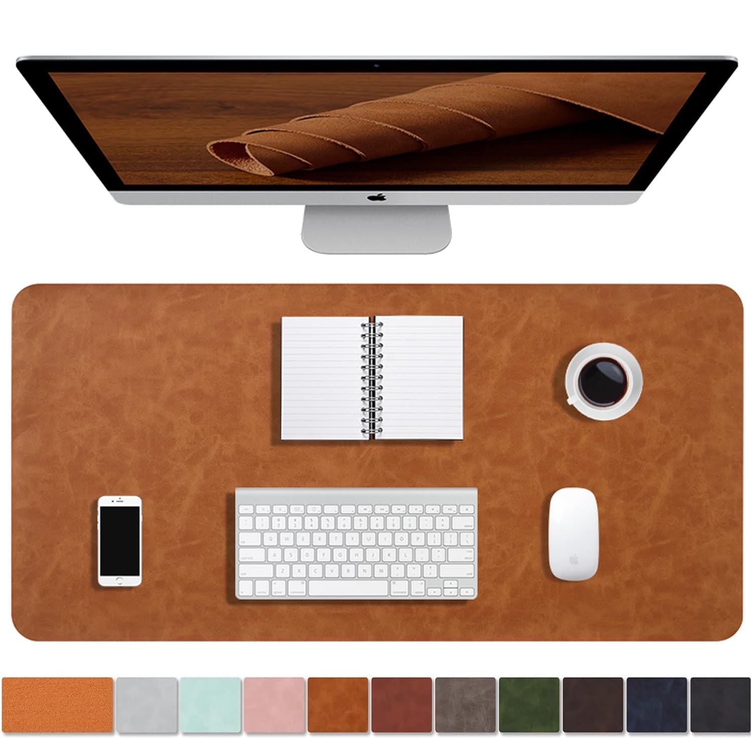 Distressed Leather Desk Mat - Non-Slip PU Leather Desk Pad Protector - Large ...