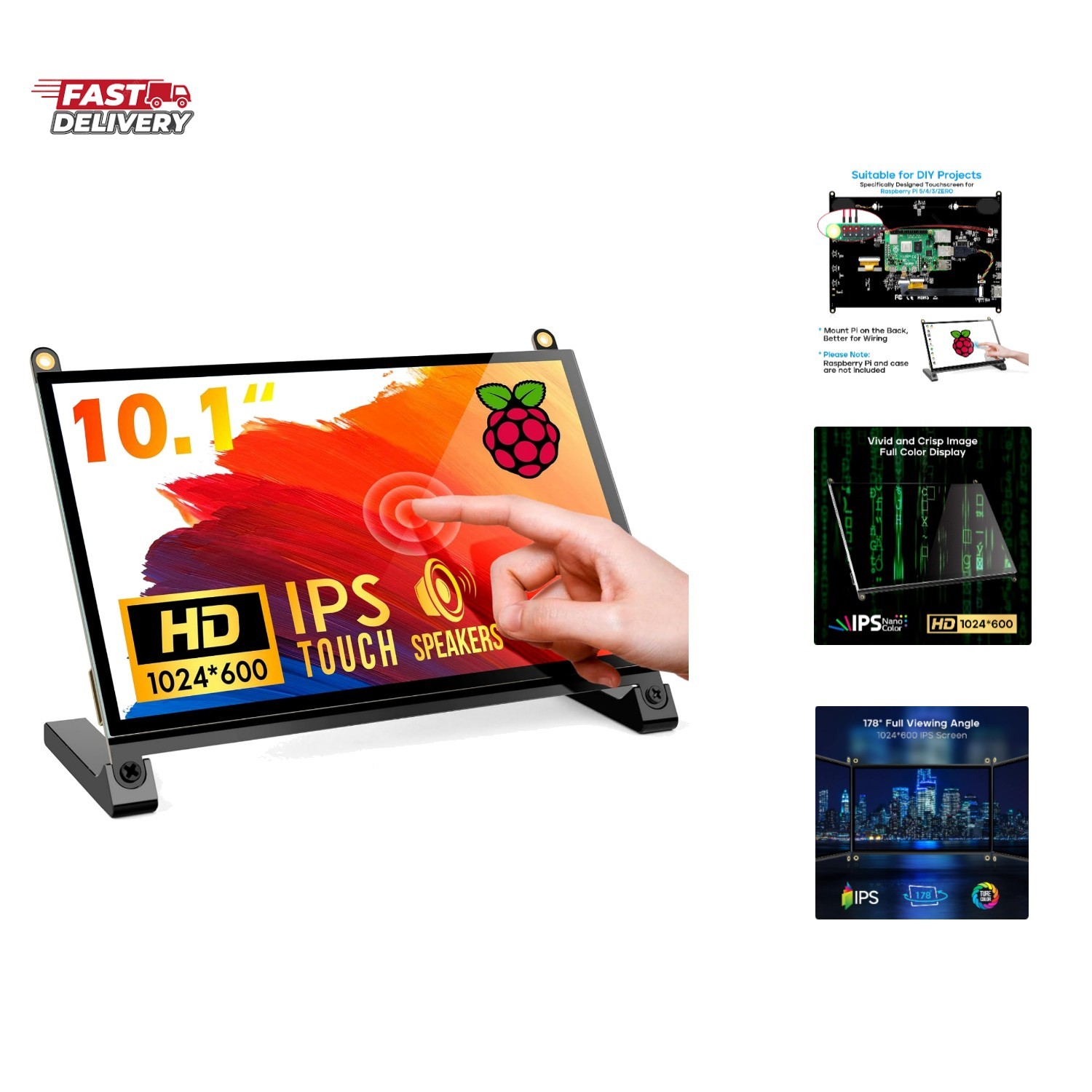 Raspberry Pi Screen, 10.1’’ Touchscreen Monitor, IPS FHD 1024×600,Responsive ...