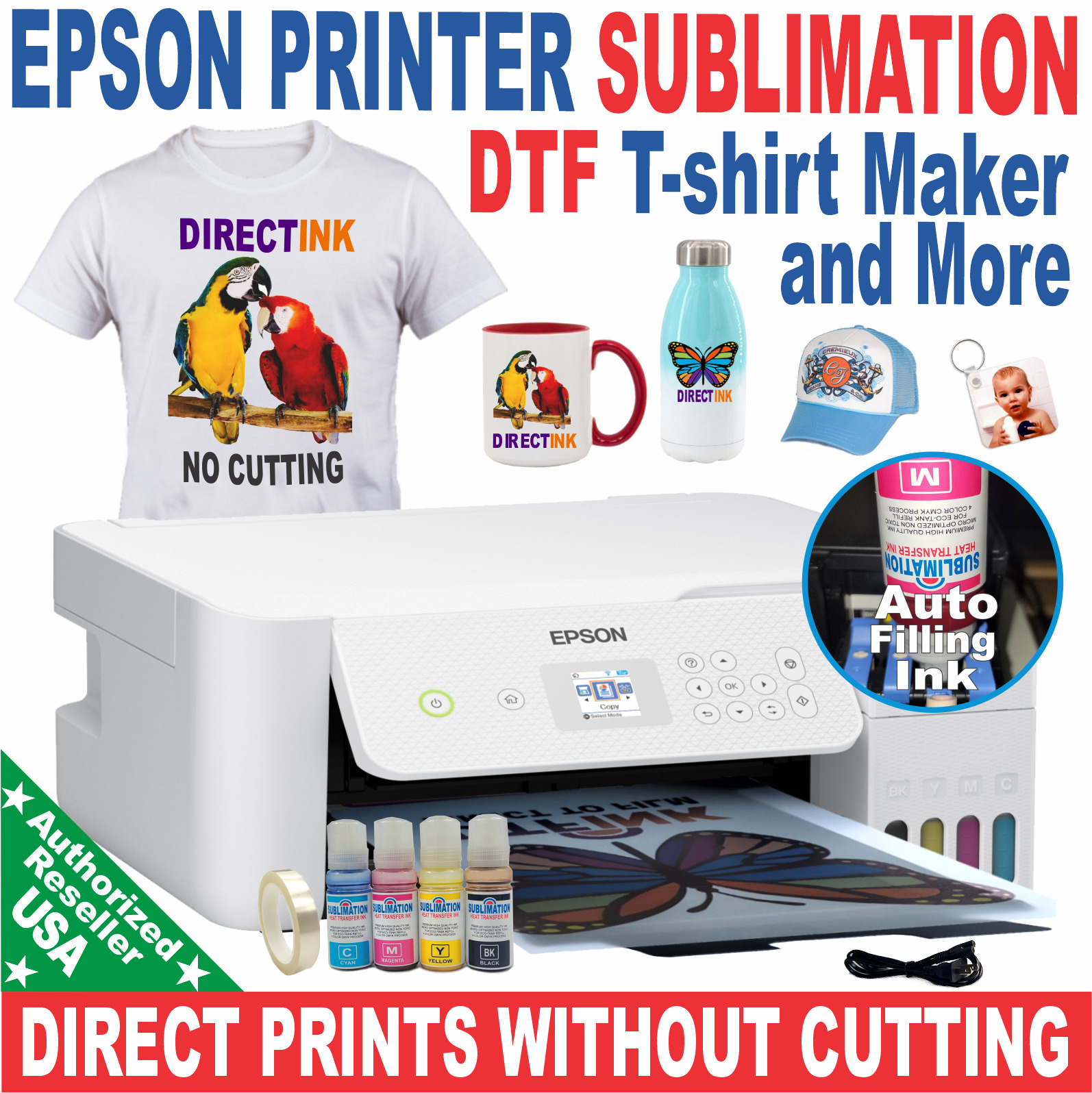 Epson  Printer with Sublimation ink Heat Transfer Direct DTF +T- Shirt Starter