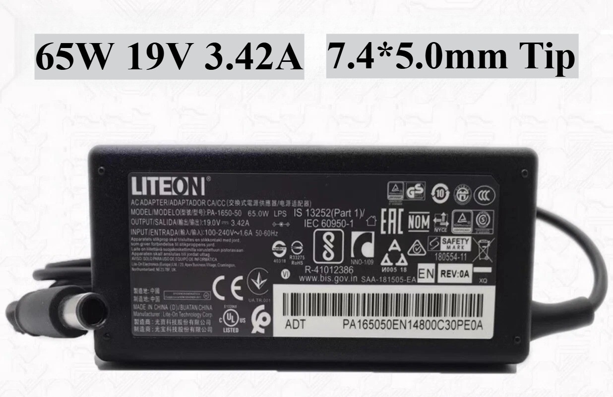 Original Liteon 65W 19V 3.42A Charger PA-1650-50 7.4*5.0mm Power Supply Adapter