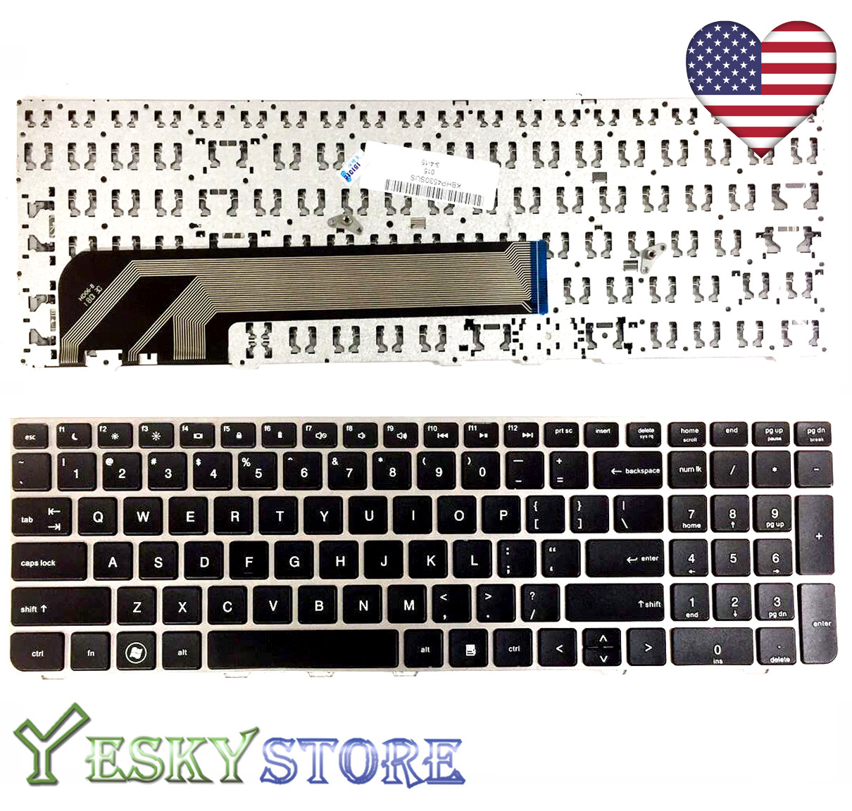 New US black keyboard for HP ProBook 4530S 4535S 4730S 638179-001 Silver Frame