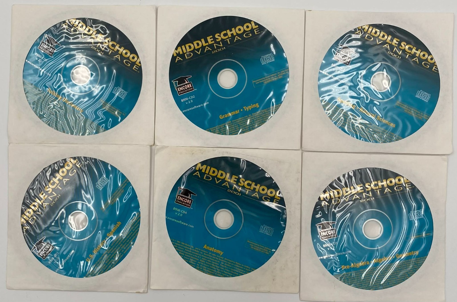 Lot of 6 Middle School Advantage 2001 CD-ROM Encore Education NEW Unused
