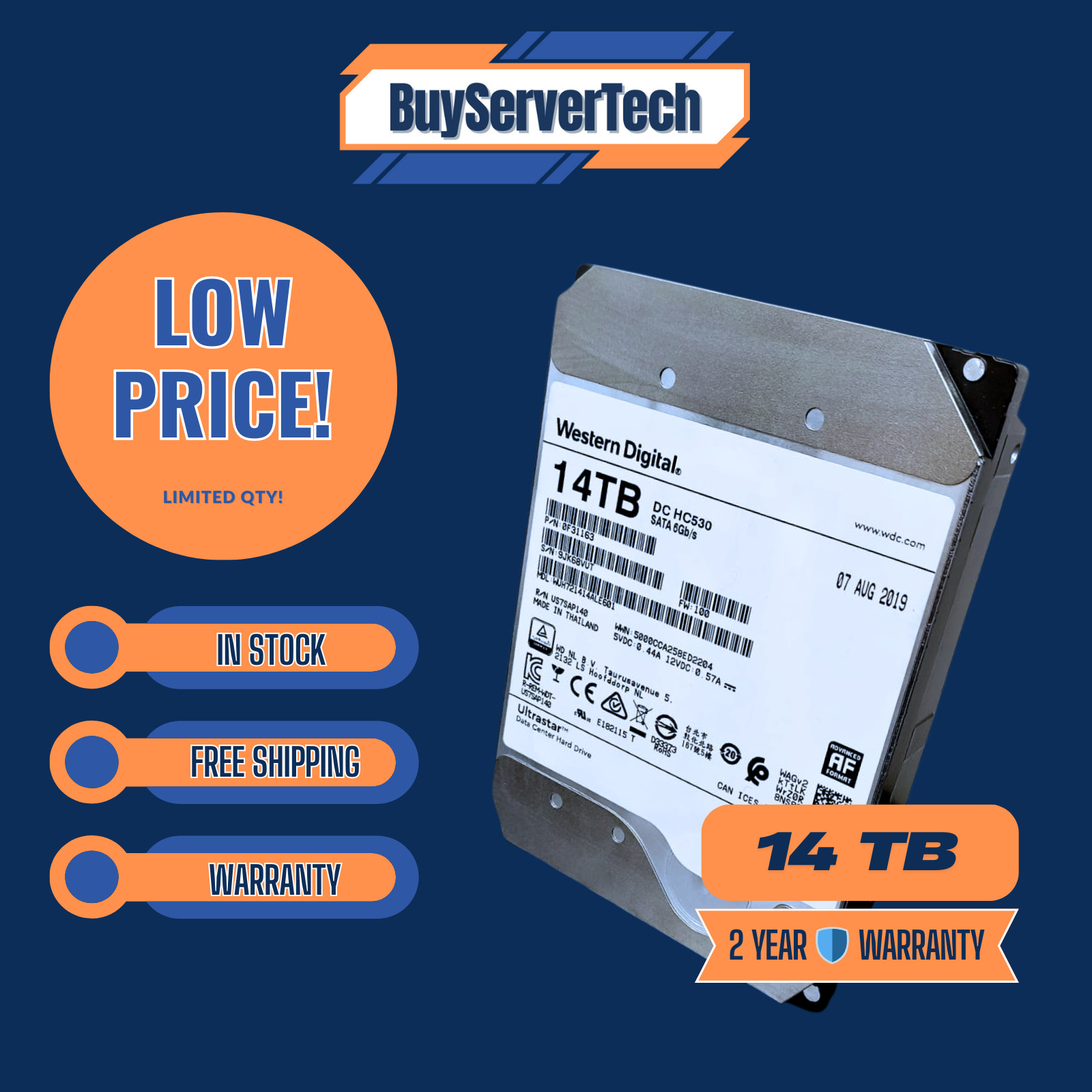 WD Ultrastar 14TB DC HC530 SATA 3.5in Enterprise WUH721414ALE601