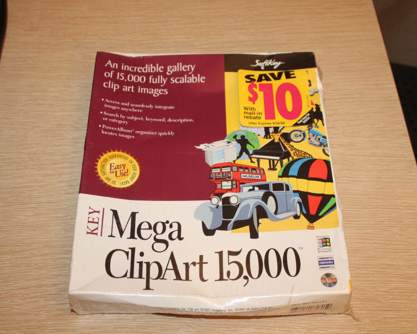 Softkey Mega Clip Art 15,000 - Windows 95 1997 Big Box New In Sealed Shrink Wrap