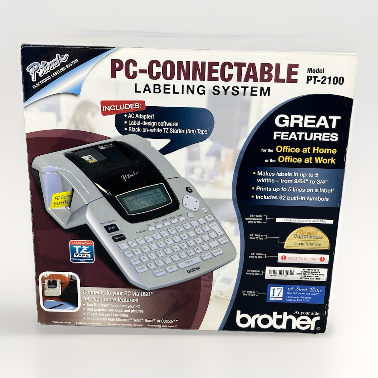 Brother P-Touch PT-2100 PC-CONNECTABLE LABELING SYSTEM Printer RARE new