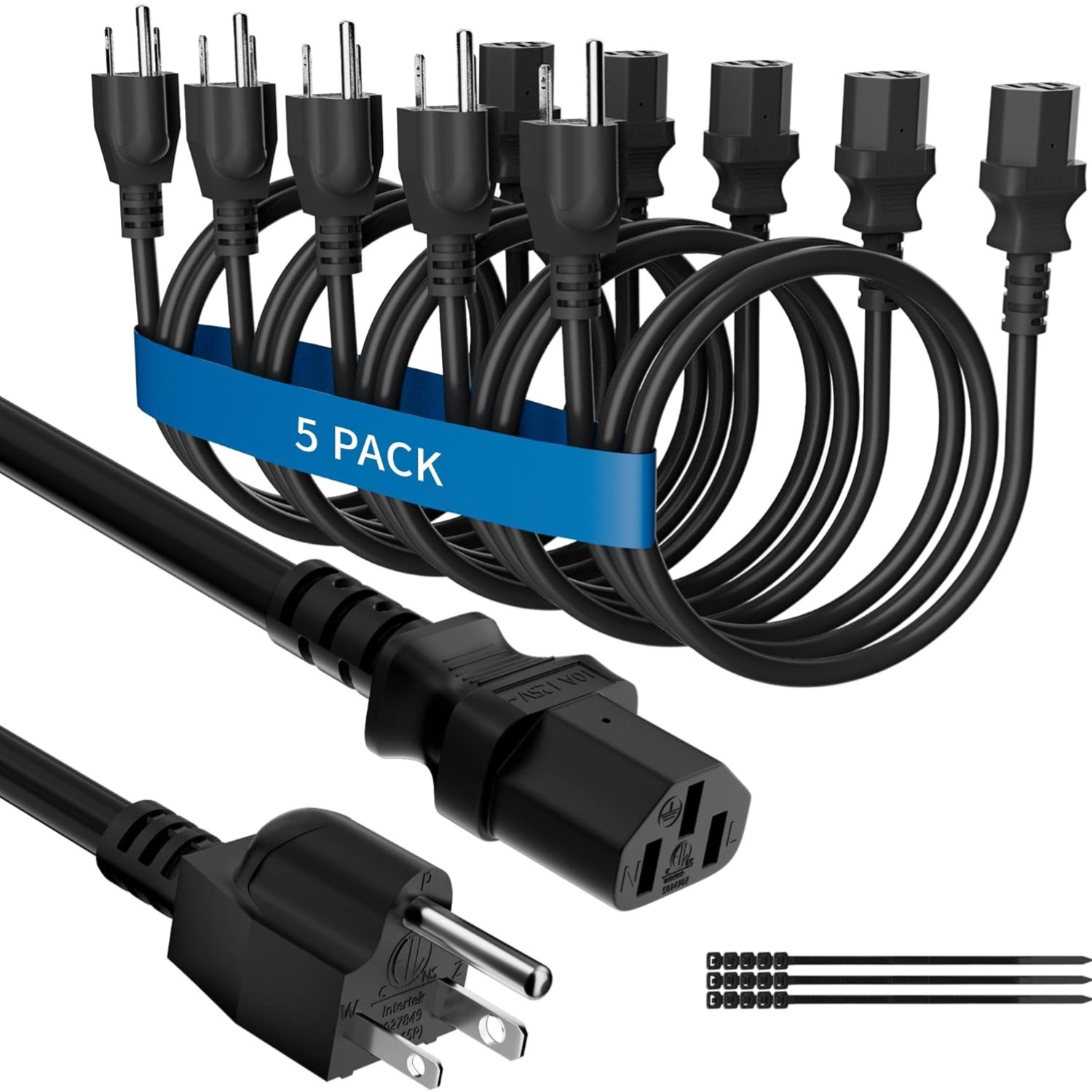 Computer TV Monitor Replacement Power Cord 4 Ft/5 Pack, 3-Prong AC Universal ...