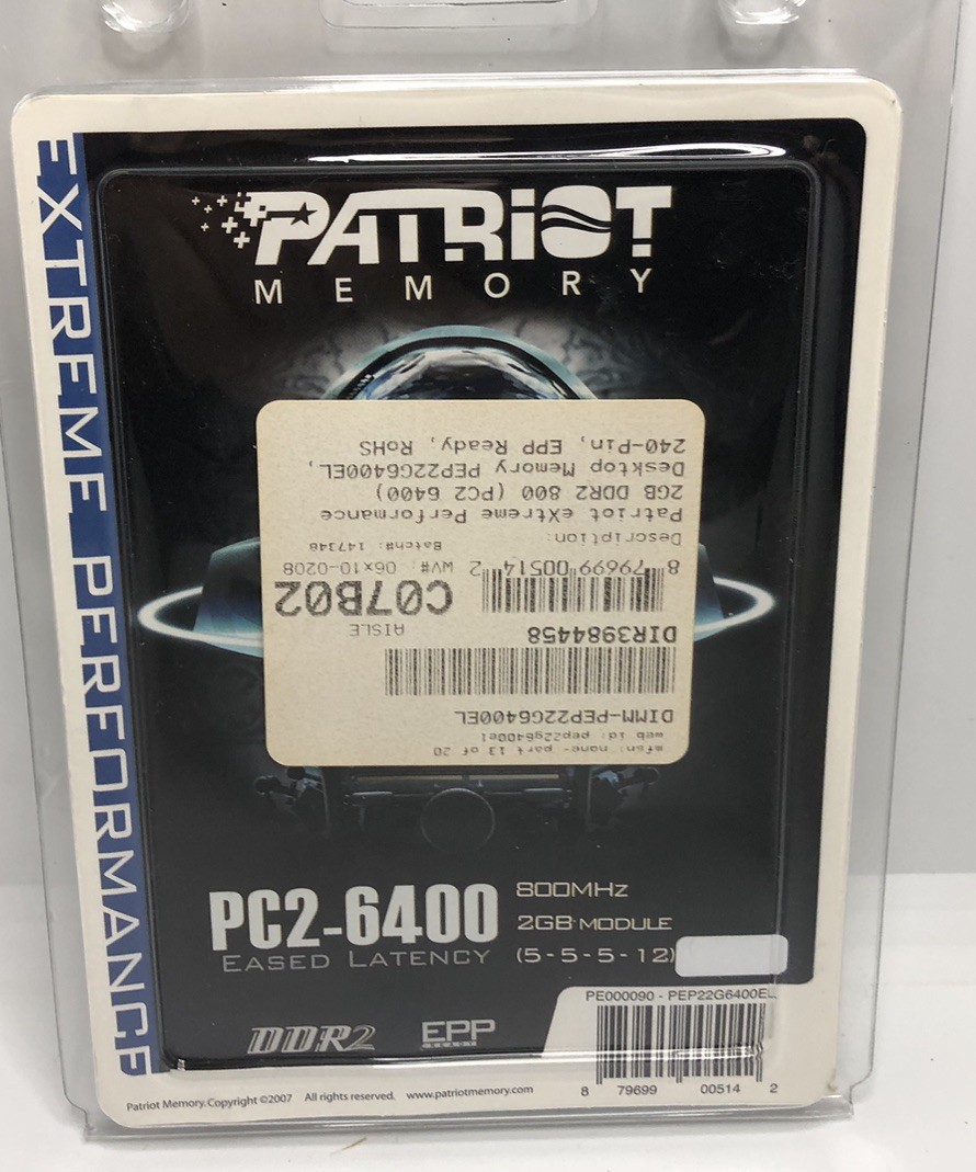 PATRIOT MEMORY 2 GB module￼ PC2-6400 DDR2 800MHz Eased Latency