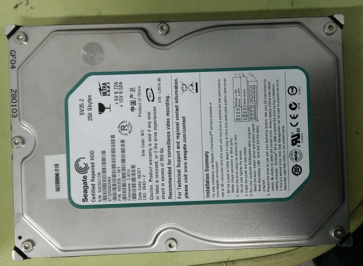 Seagate ST3250820AV 250GB 7.2K IDE PATA 3.5" Hard Drive - Man. Ref / Zero Hours