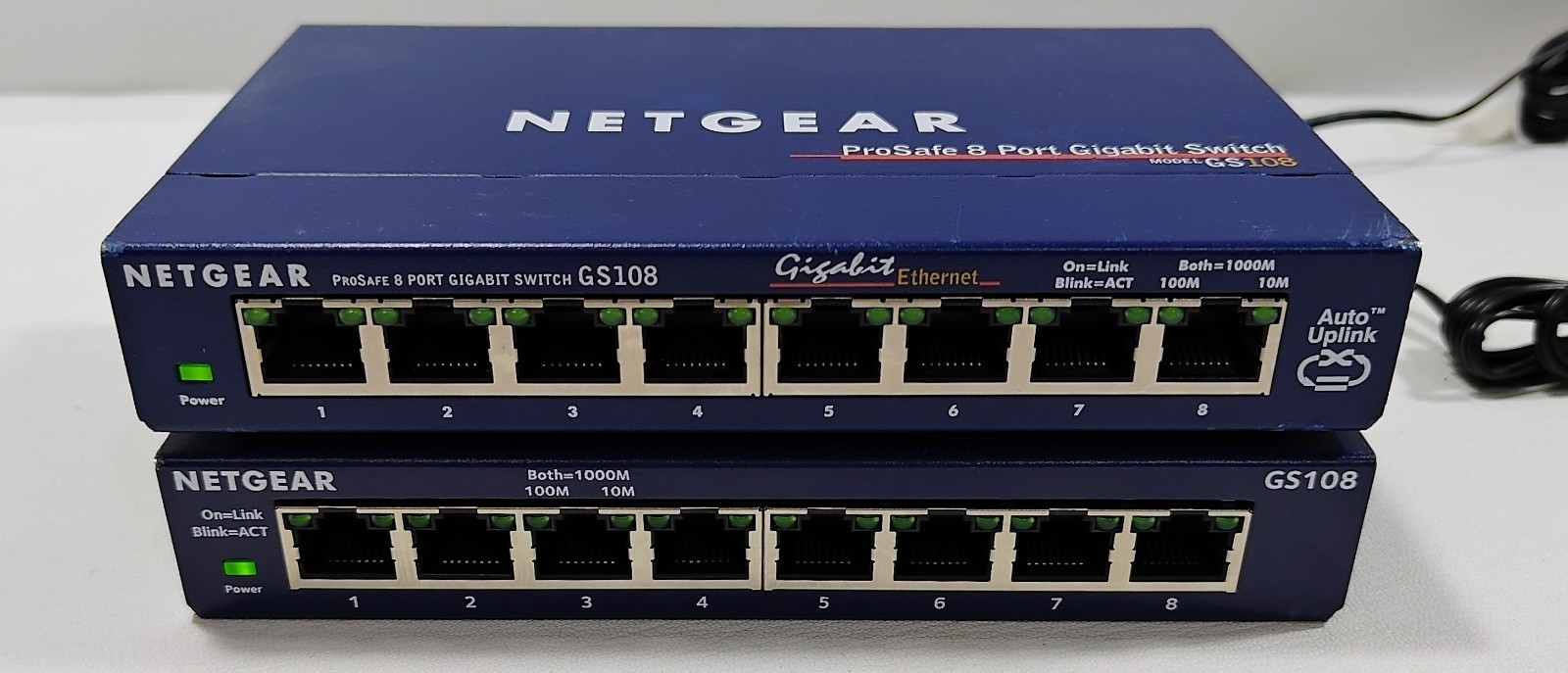 Lot Of 2 NETGEAR GS108 ProSafe 8-Port Gigabit Switches (v3 & v4) w/Power Cords