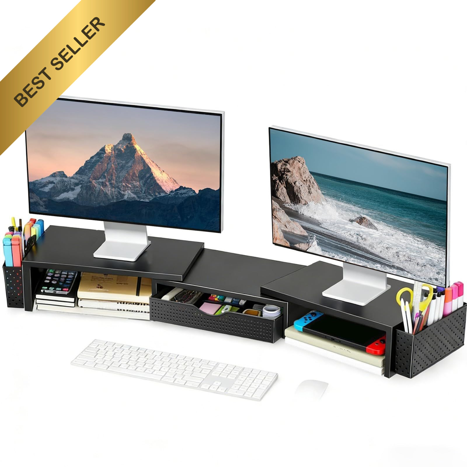 Spacrea Metal Desk Organizers and Accessories, 40" W x 9.3" L x 4.3" H, Black