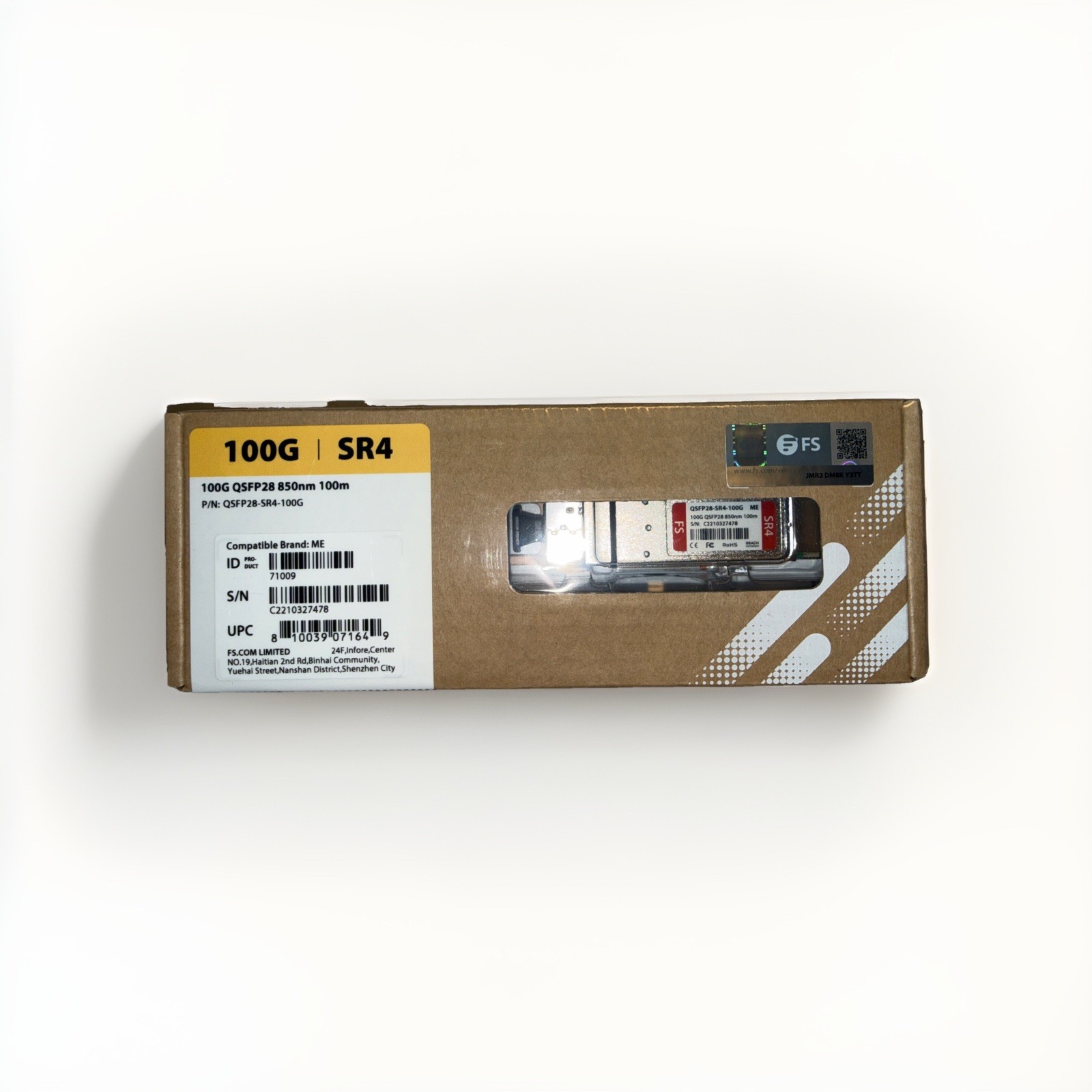 New FS Mellanox QSFP-SR4-100G 100G QSFP 850nm 100m Transceiver - Sealed