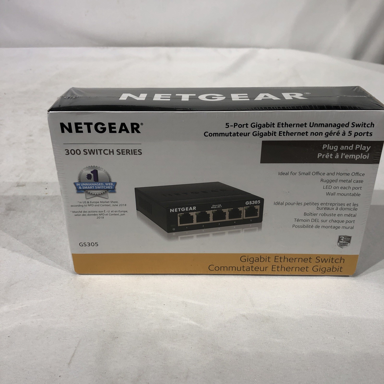NETGEAR GS305P 5-Port PoE+ Gigabit Unmanaged Switch 63W Desktop Wall Mount Black