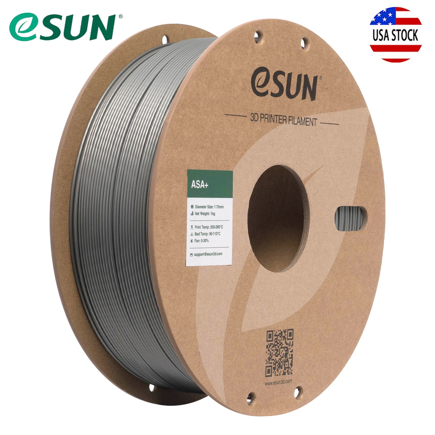 eSUN ASA+ 3D Printer Filament 1.75mm 1kg/Spool for Outdoor 3D Printers Sliver US