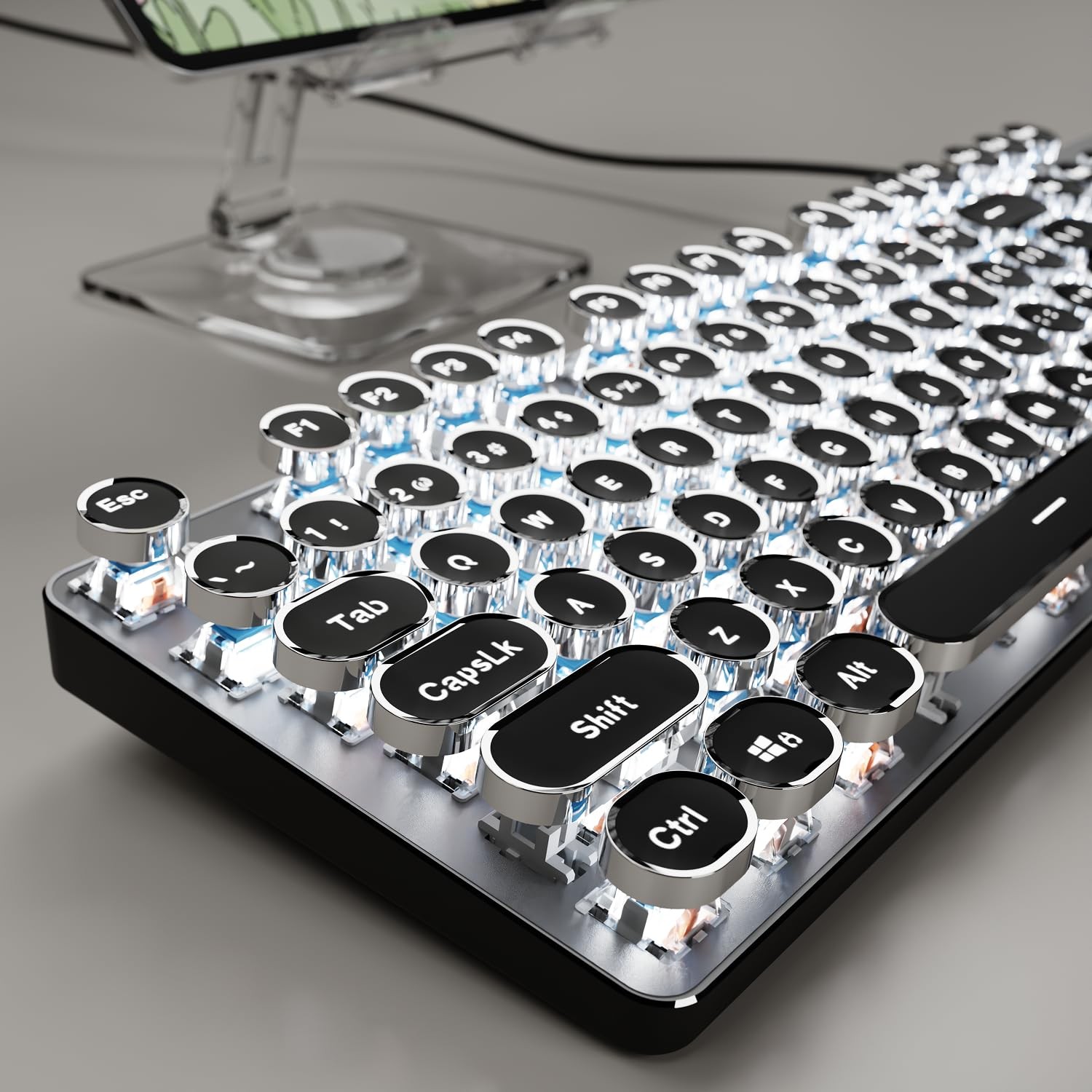 EWEADN TK100 Typewriter Style Wired Mechanical Keyboard, Retro Gaming Black