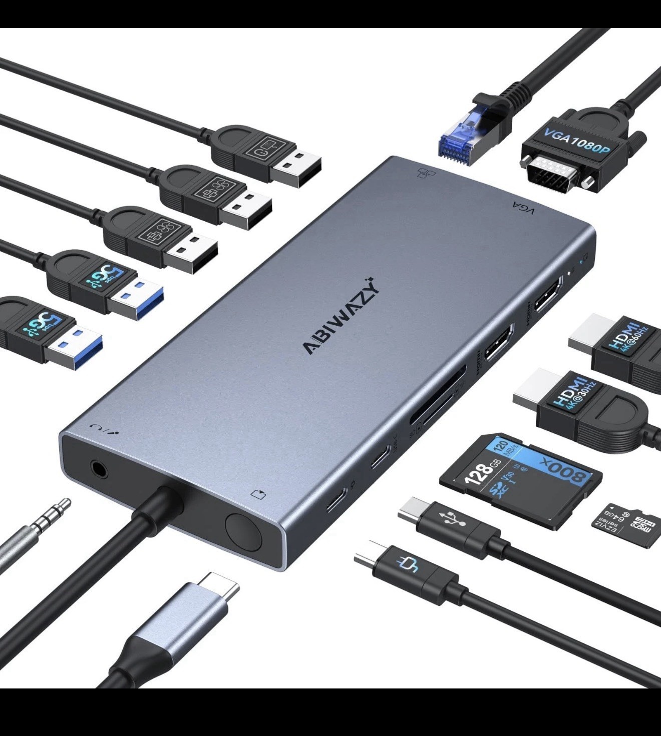 15-in-1 USB C Docking Station for Dual Monitors, Triple Display Hub, HDMI, DP