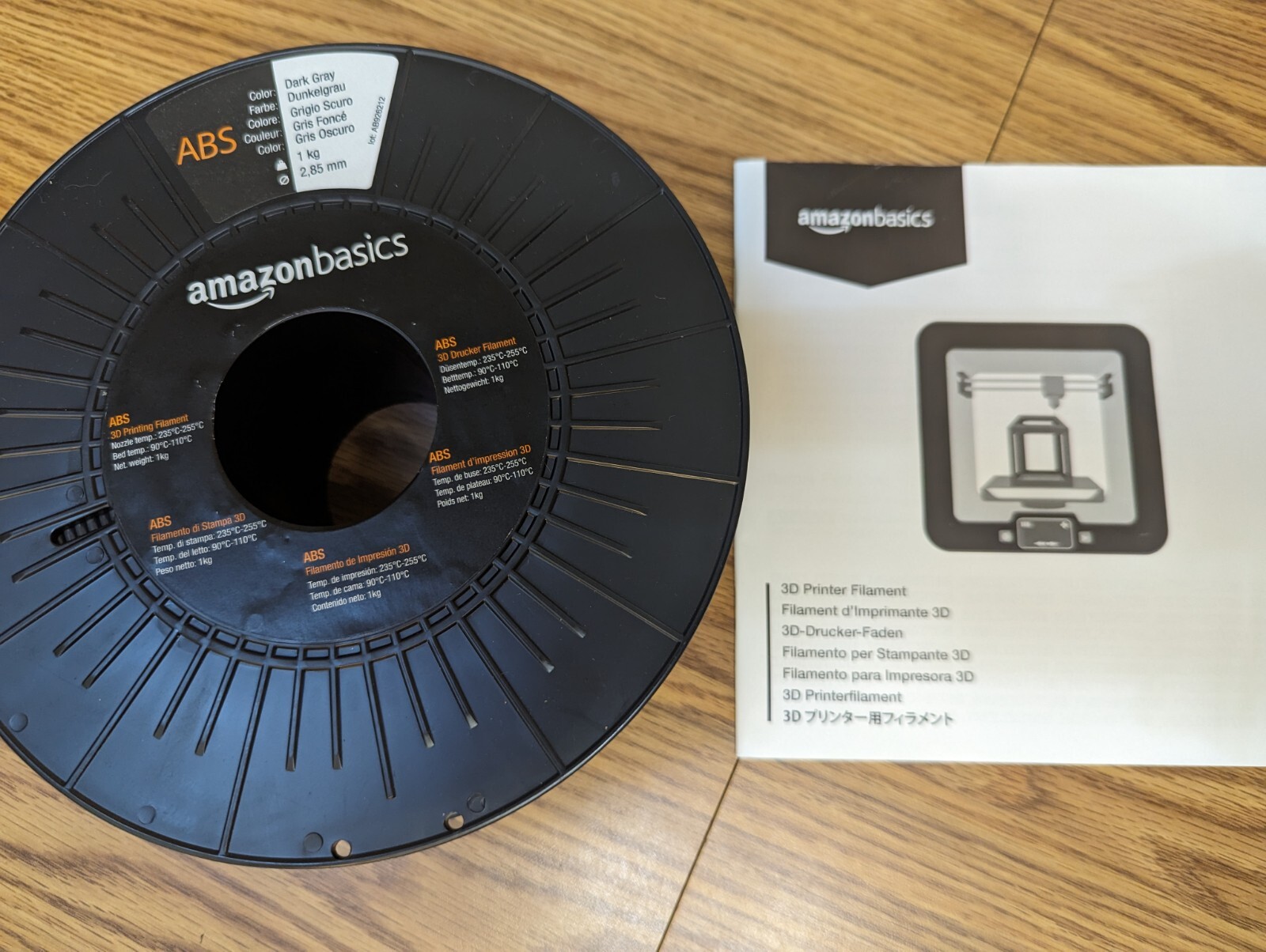 Amazon Basics ABS 3D Printer Filament, 2.85mm, Dark Gray, 1 kg Spool