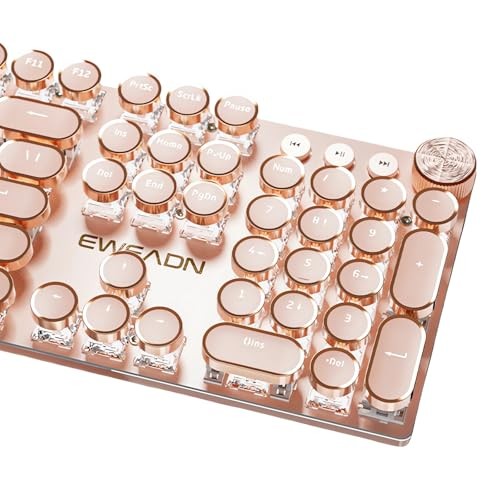 Typewriter Style Mechanical Gaming Keyboard White LED Backlit 104-Key Rose Gold