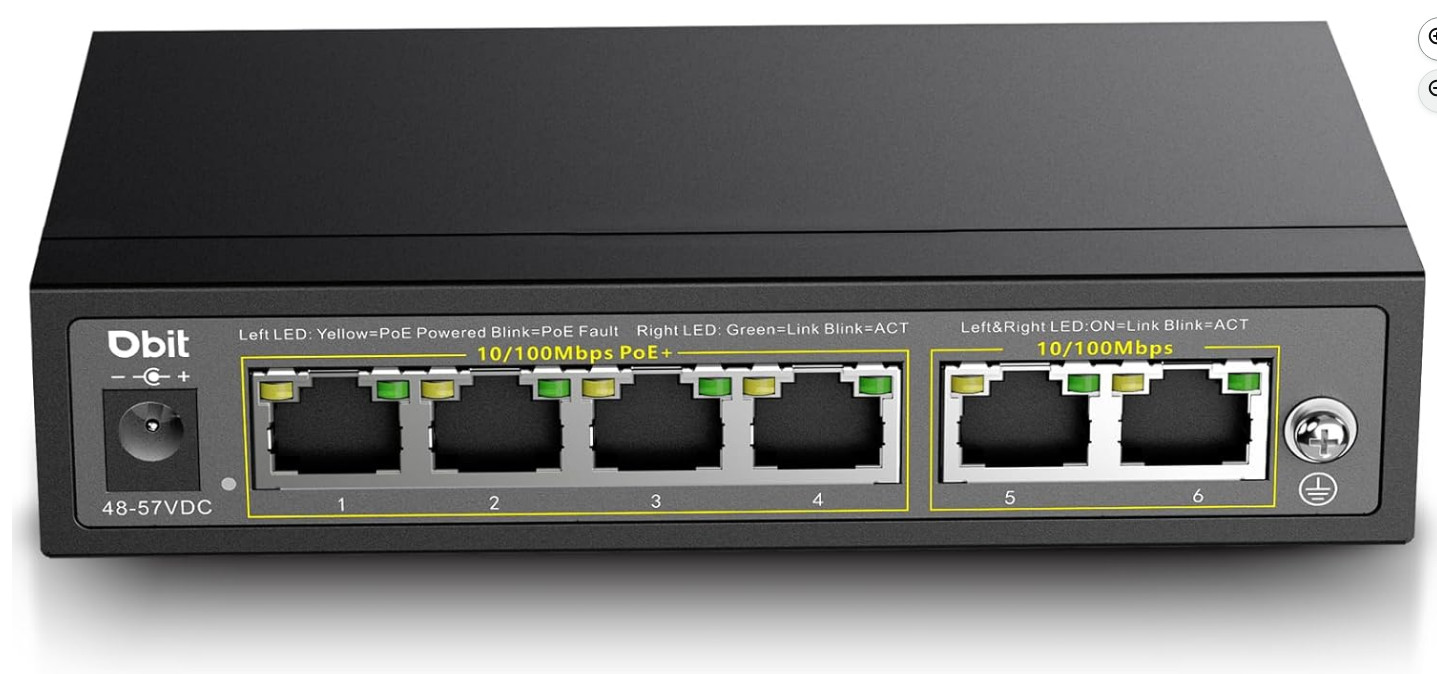 DBIT 6-Port Ethernet PoE Switch with 4 Ports PoE+, 2 Fast Ethernet Uplink, 10/10