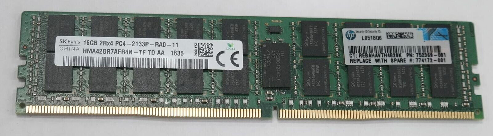 HP 16GB DDR4-2133 RDIMM 726719-B21 774172-001 752369-081 726719-S21 Memory RAM