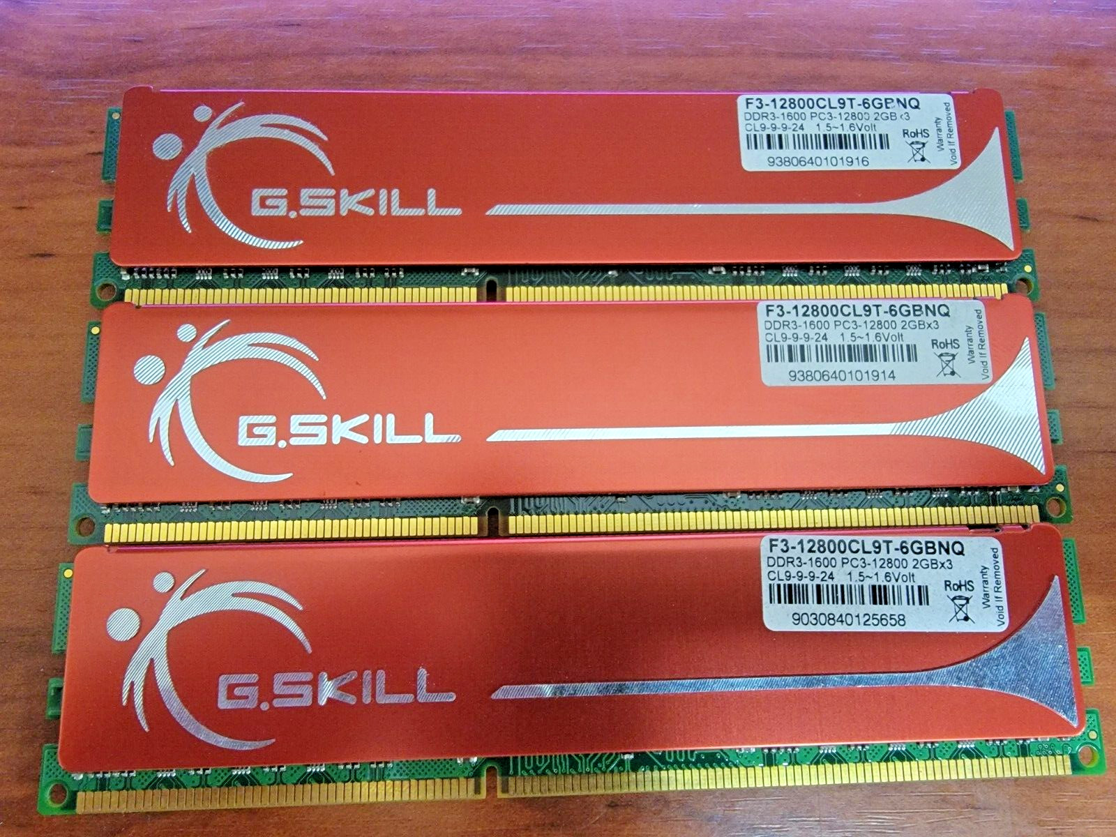 G.Skill F3-12800CL9D-6GBNQ 3x2GB PC3-12800 1600Mhz DDR3 Desktop Memory RAM