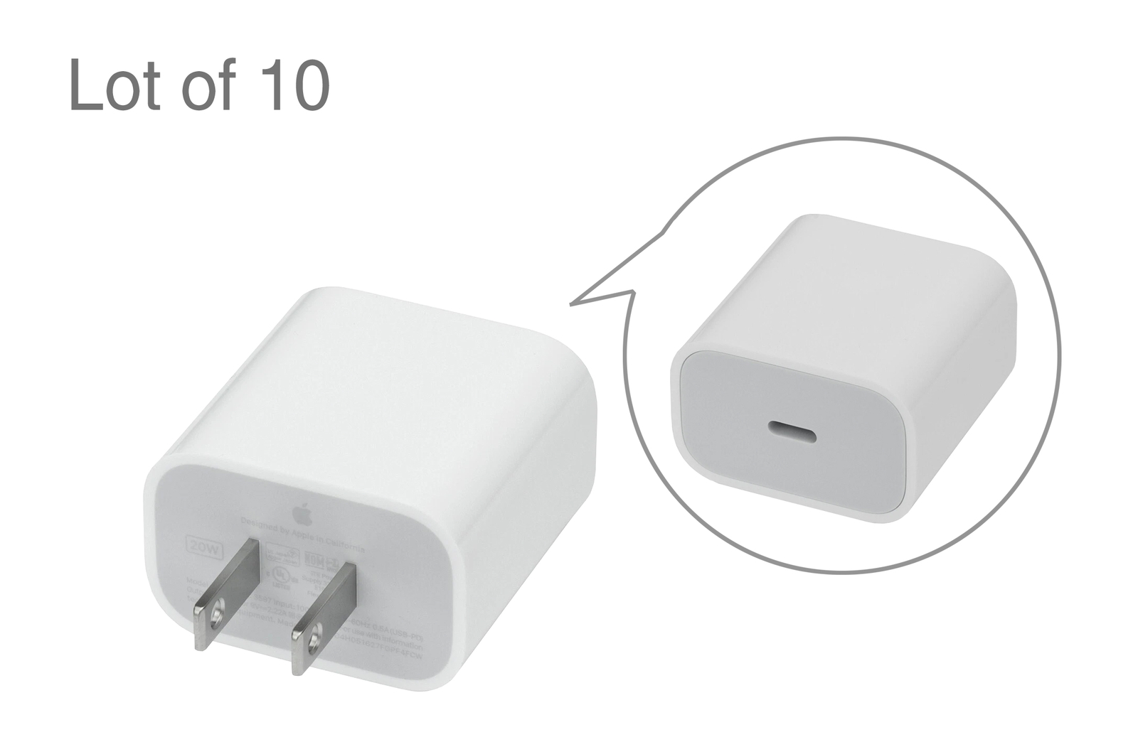 Lot of 10 OEM Genuine Apple 20W USB-C Power Adapter Wall Charger A2305 White
