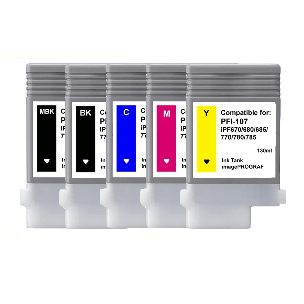 Full set  PFI-107 5 Color  Ink Tank for Canon iPF680 IPF685 IPF770 IPF780 IPF785