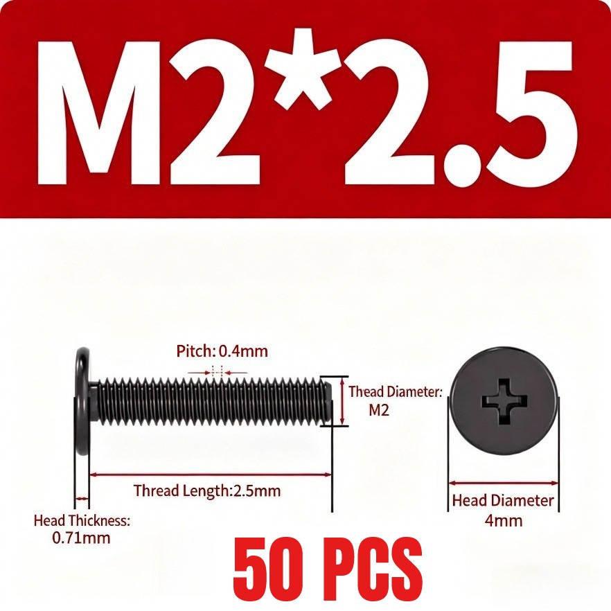 50pcs M2x.2.5mm Laptop Notebook Computer Screws Phillips Head Bolt Screw Black