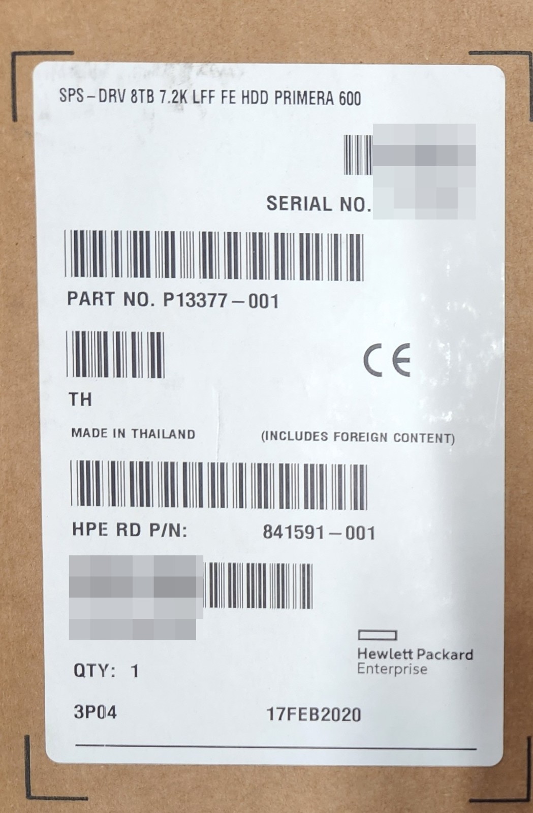HPE Primera 600 8TB SAS 7.2K LFF FIPS Encrypted Hard Drive P13377-001 R0Q04A