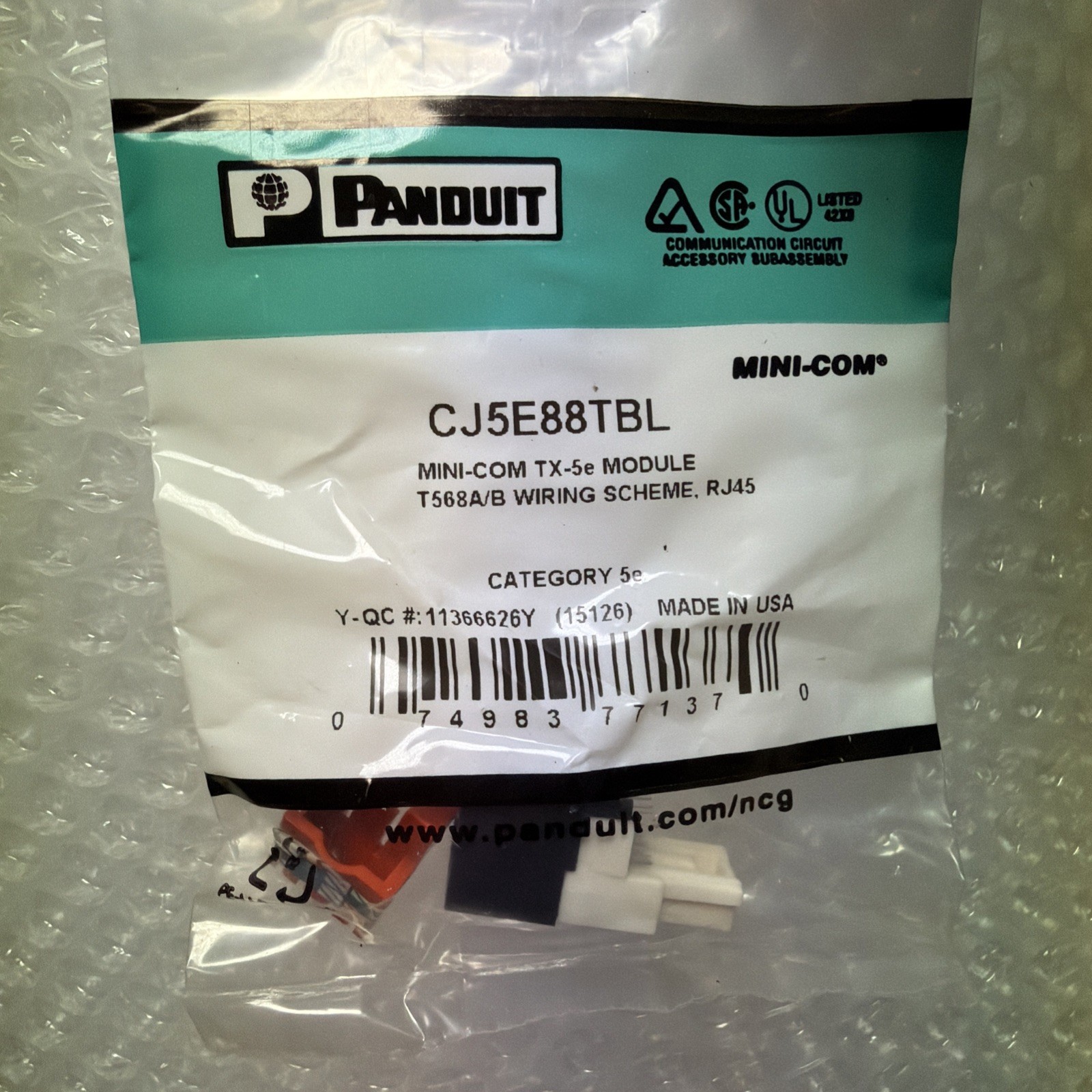 PANDUIT CJ5E88TBL Mini-Com RJ45 Cat 5e TP-Style Jack Module - QUANTITY OF 15