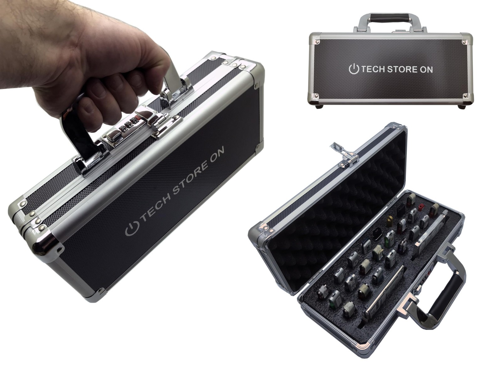 Aluminum USB Drive Organizer Case (24 + 2 HDD Slots with Medium, Black