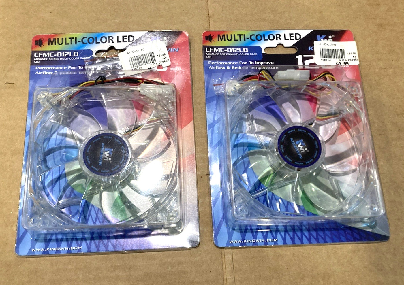 Lot of 2 Kingwin 120mm Multi-Color LED PC Case Fans CFMC-012LB Brand New NIP