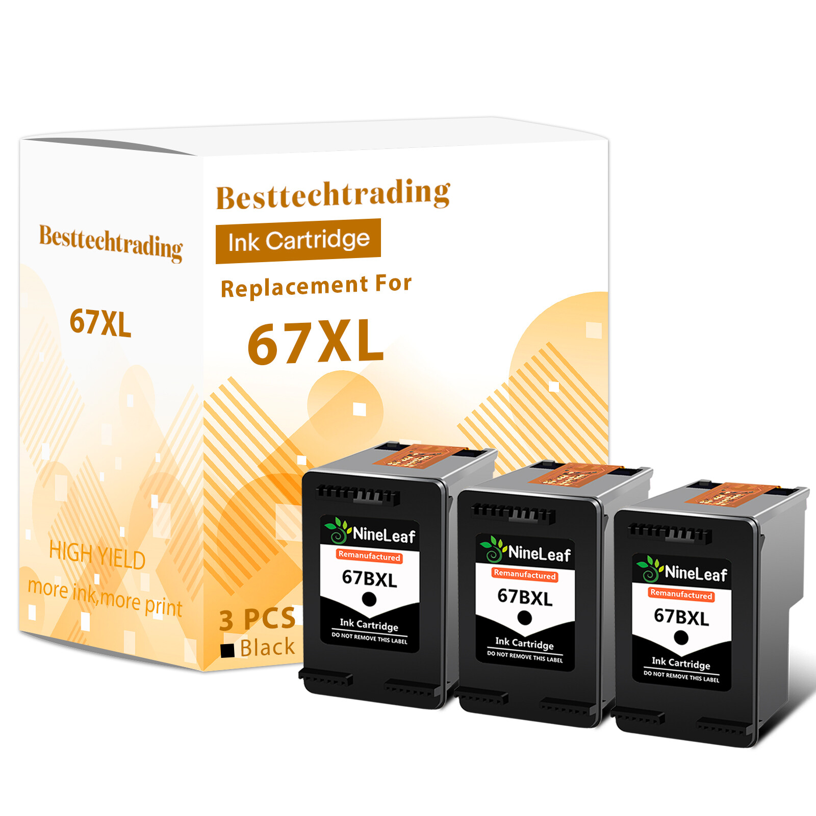 Refilled 67XL Black Ink Cartridge 3PK Compatible with HP DeskJet Plus 4140 4152 