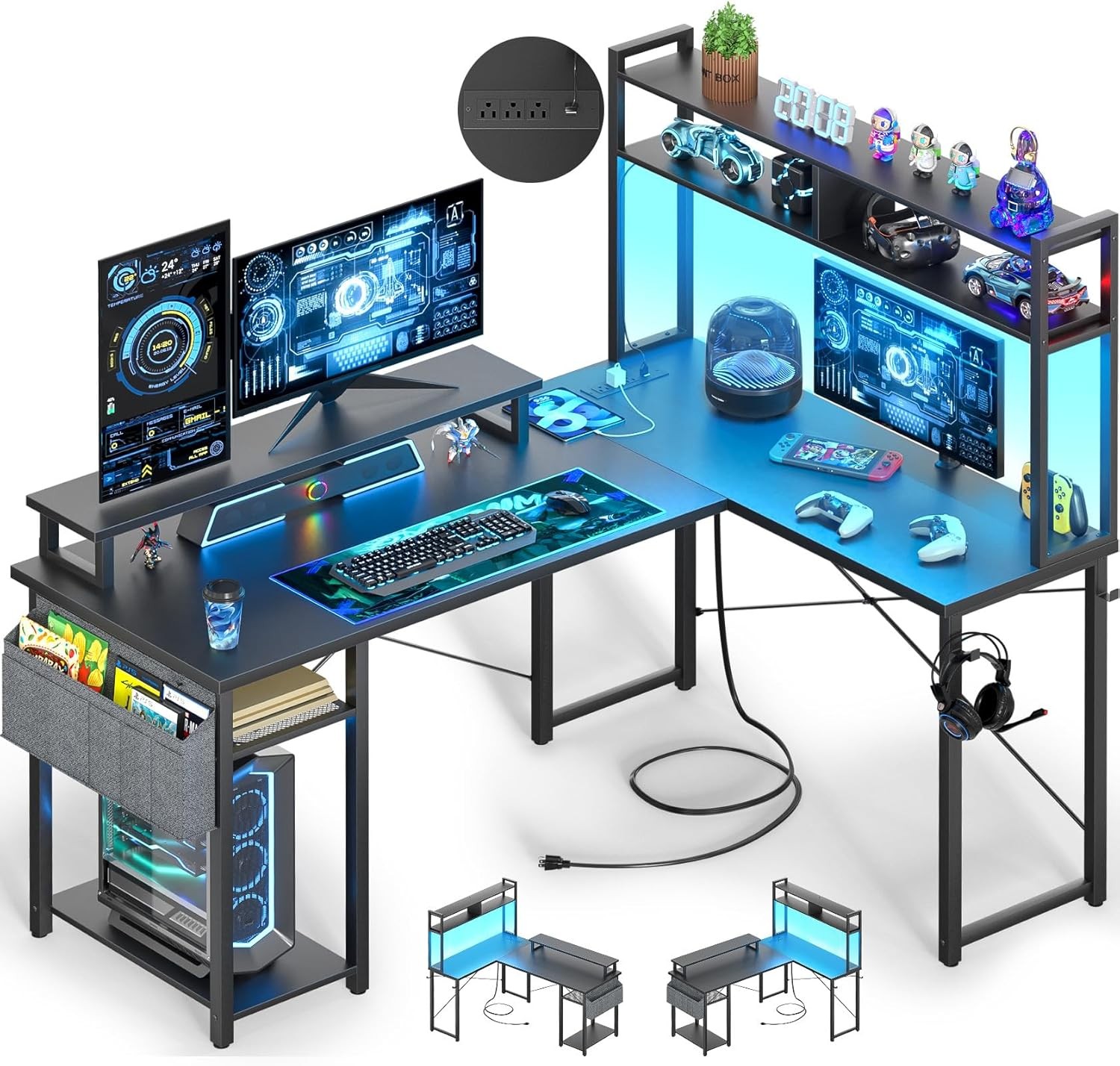 L Shaped Gaming Desk 48 Inch With Power Outlets Besiost Storage Bag