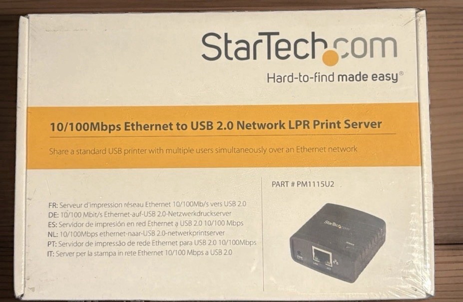 StarTech PM1115U2 10/100Mbps Ethernet to USB 2.0 Network LPR Print Server SEALED