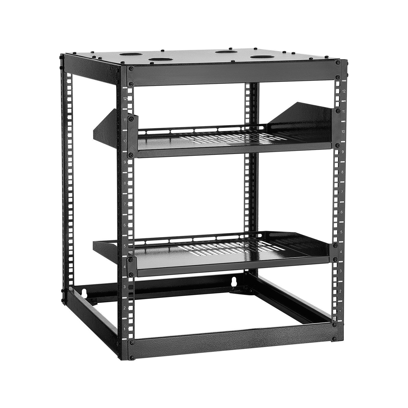 12U AV Rack 23in Depth Open Frame 500lb Capacity Dual Install