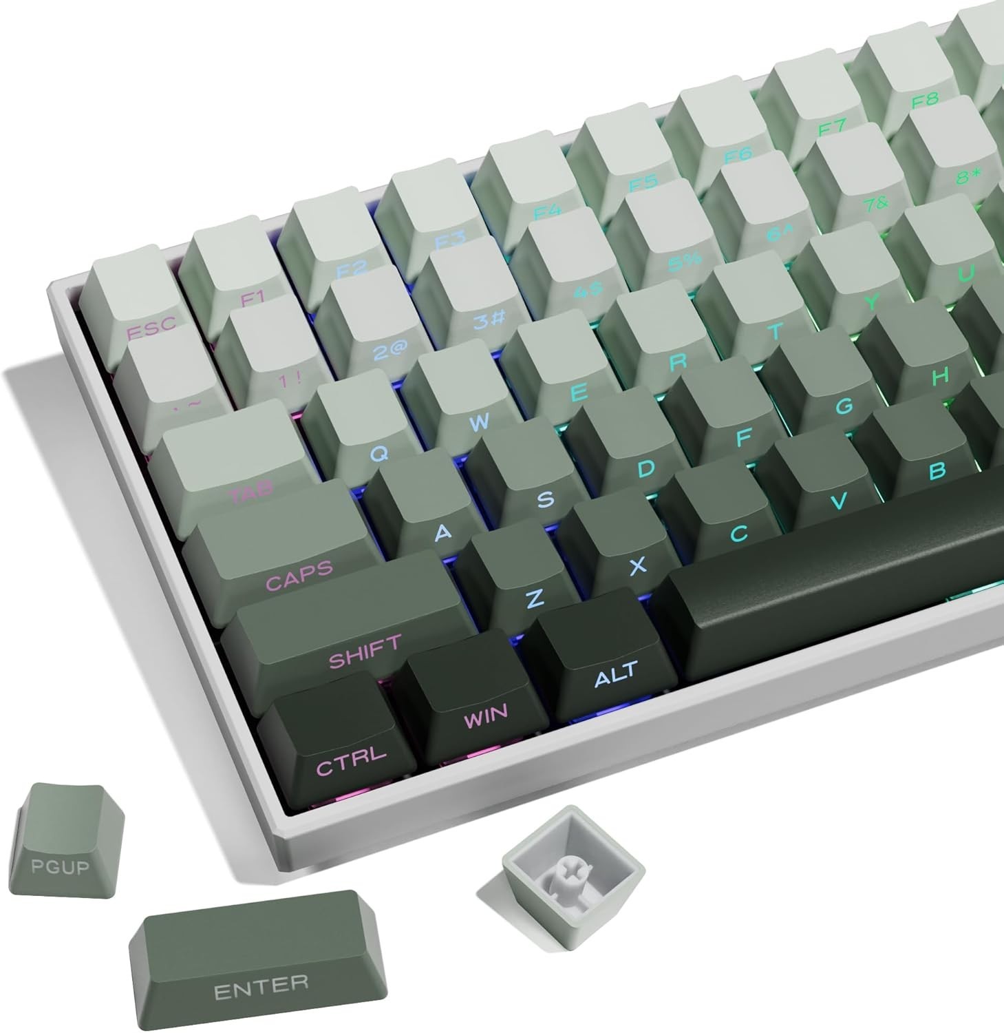 XVX Shine Through Gradient Seaweed Green Keycaps 136 Keys Side Print PBT