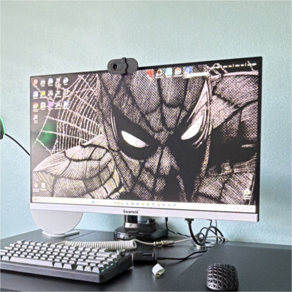 Blue Tower Gaming Desktop Setup RGB Lighting Monitor Keyboard Mouse Webcam Desk