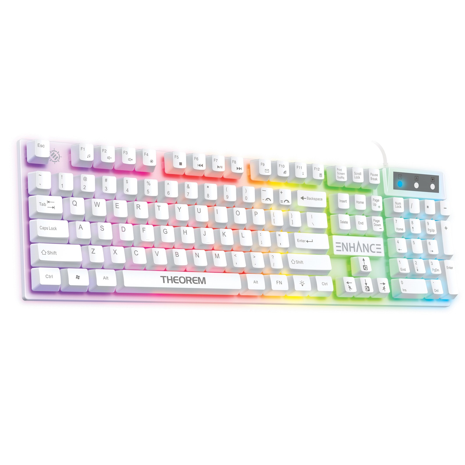 Theorem 3 White Keyboard - White, Mechanical Feeling Keyboard, 19KRO, LED Modes